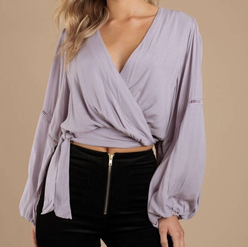 Free People Dream Girl Wrap Top Balloon Sleeve Crop Lavender XS